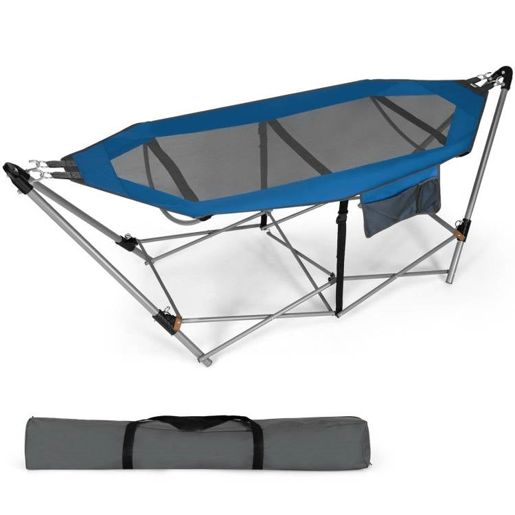 Blue Portable Camping Foldable Hammock with Stand and Carry Case-0