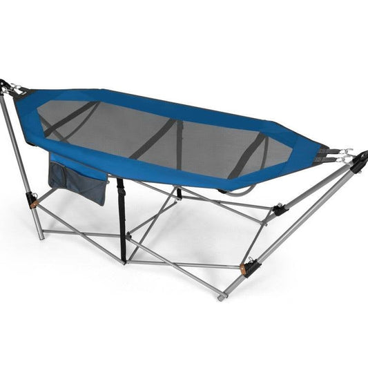 Blue Portable Camping Foldable Hammock with Stand and Carry Case-1