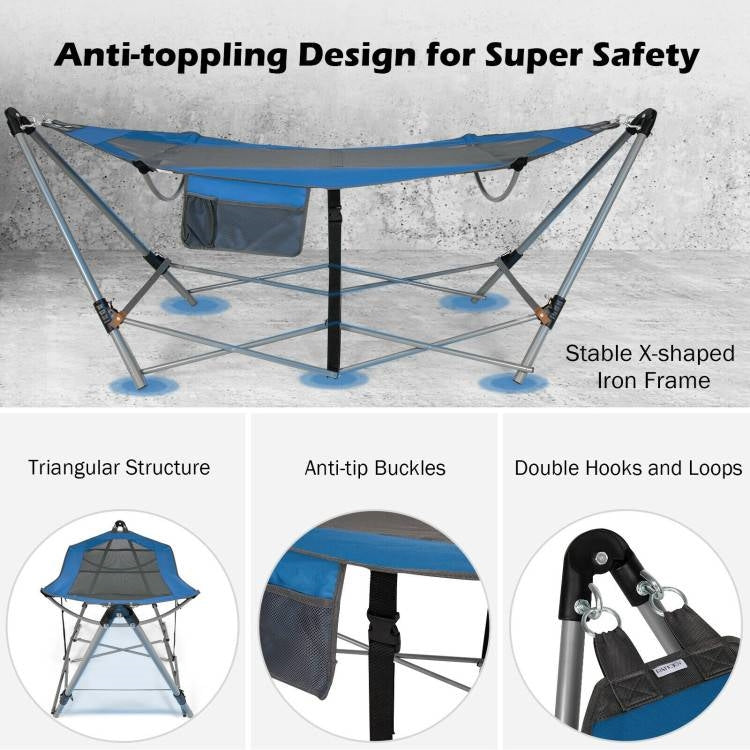 Blue Portable Camping Foldable Hammock with Stand and Carry Case-3