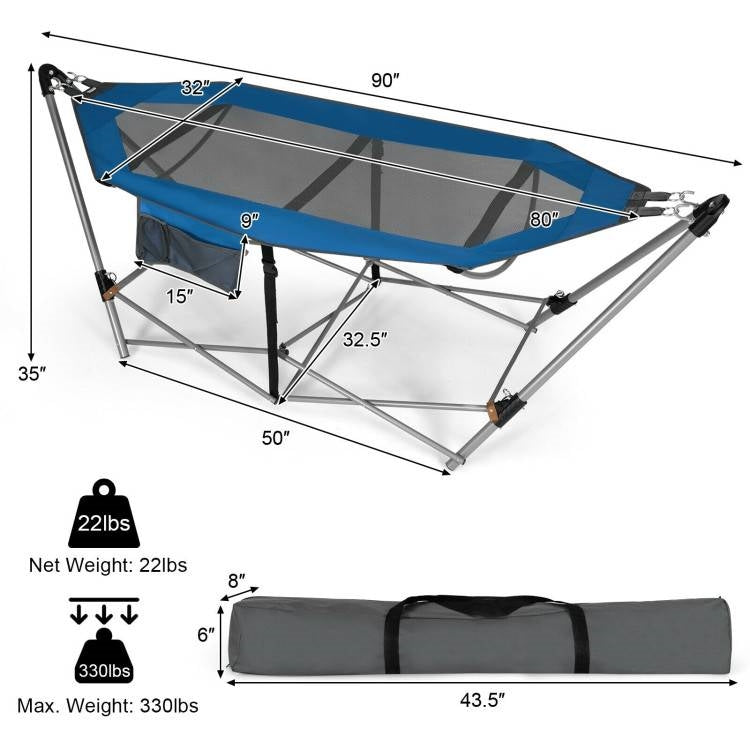 Blue Portable Camping Foldable Hammock with Stand and Carry Case-4