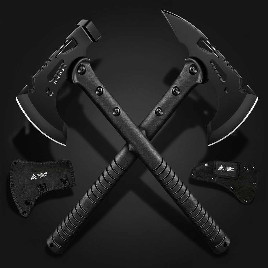 Camping & Outdoor Axe Set – 4 Piece Tactical Hatchet Set with 2 Canvas Sheaths | Multi-Functional Survival Axe for Camping, Picnics & Hiking-3